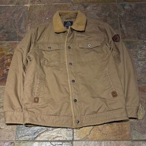 Outdoor Jacket Mens Sherpa Lined Canvas Utility Coat Tan Brown Size Medium